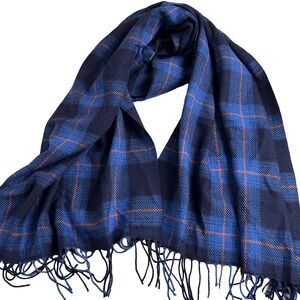 Uniqlo Scarf Tartan Plaid Blue Red Black Acrylic Wool Blend Rectangle 20" x 70"